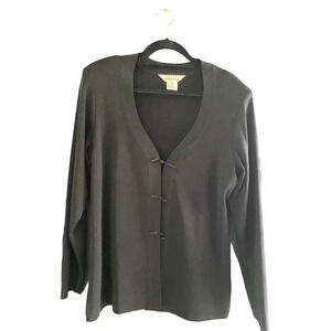 Exclusively Misook Black Long Sleeve Knitted Toggle Button Cardigan Size M
